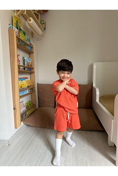 bubukidsbaby Orange Unisex Kids Seersucker Set