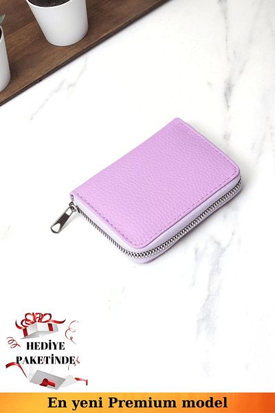 VANİLLA COLLECTİON Unisex Vegan Leather Zippered Lilac Wallet in Card Holder and Portfolio Gift Package