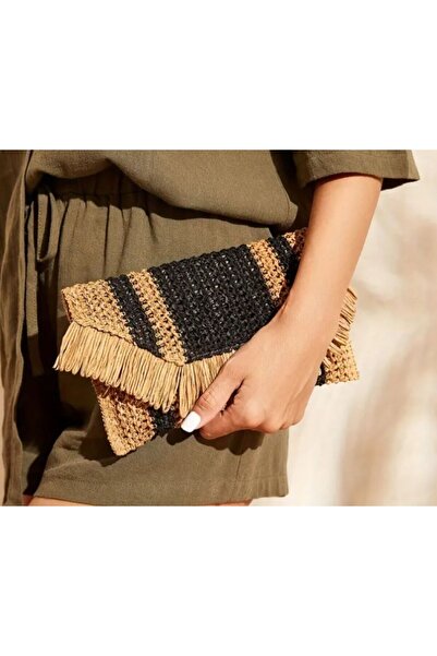 Dgt Luxury Елегантна плетка от слама с пискюли, Чанта, Клатч, Парти, Ежедневно, Плажен