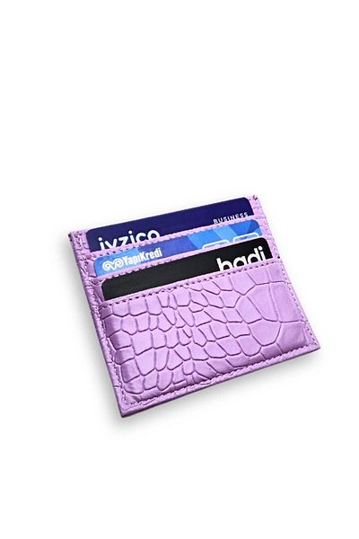 VANİLLA COLLECTİON Croco Lilac Super Thin Model Leather Credit Card and Business Card Holder Card Holder