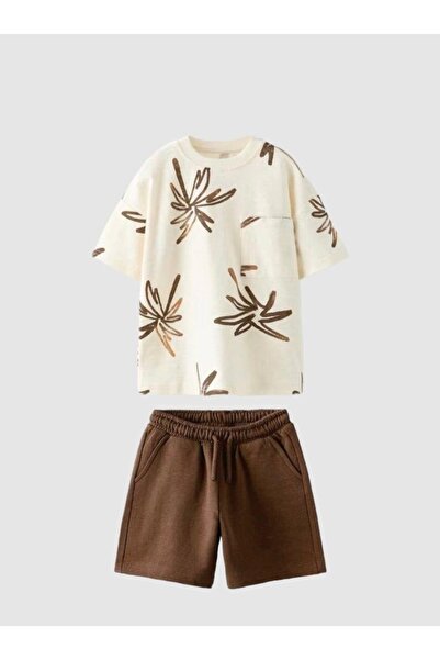 minibambi Costum pentru băieți din bumbac cu imprimeu palmier, de sus și de j...