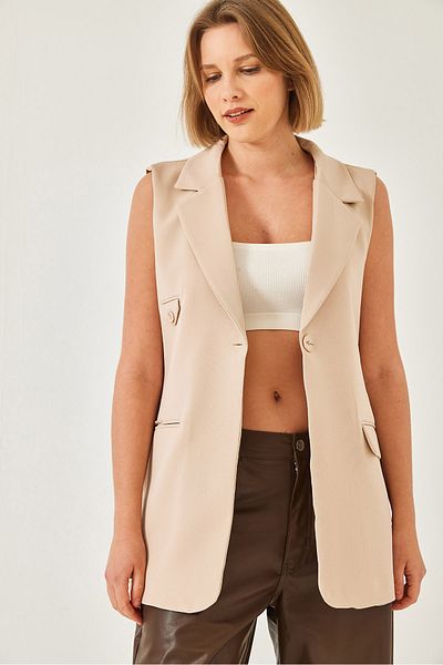 Bianco Lucci Women's Double Breasted Collar Pocket Woven Vest 60131 60271043