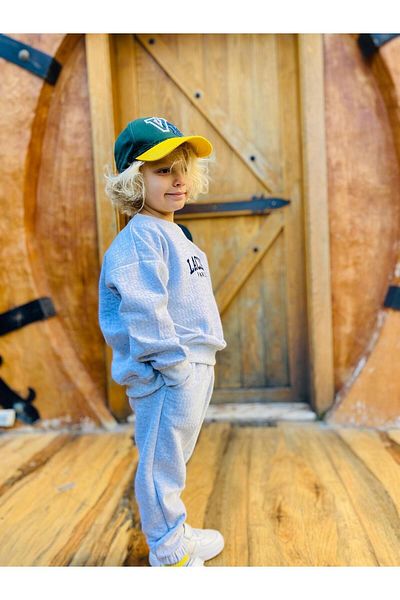 AdaKids New Season Quilted Patterned Slogan Suit Gray