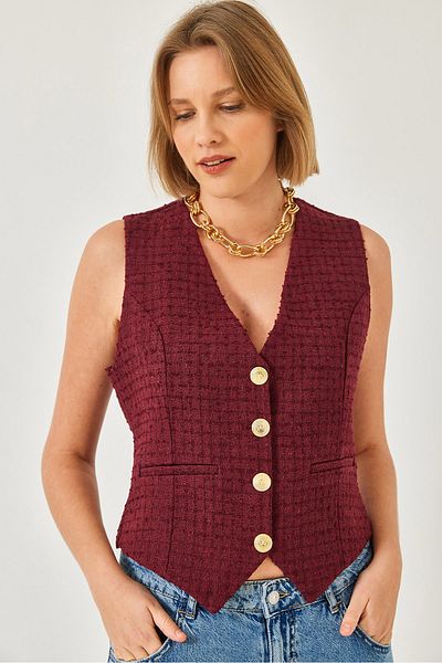 Bianco Lucci Women's Metal Button Detailed Tweed Vest 60155 60271012