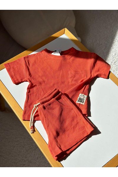 bubukidsbaby Orange Unisex Kids Seersucker Set
