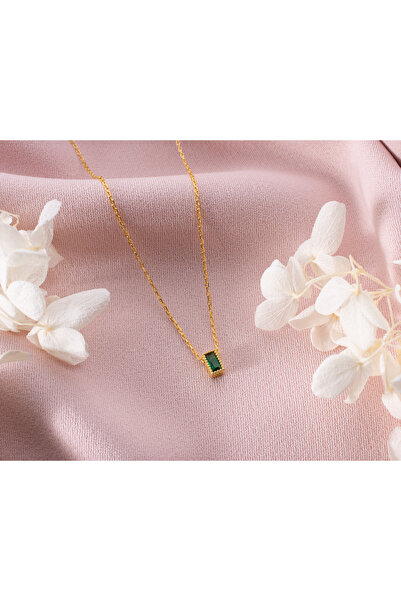 MG SİLVER 925 Ayar Kişiye Özel Tek Taşlı Baget Doğum Taşı Kolyesi