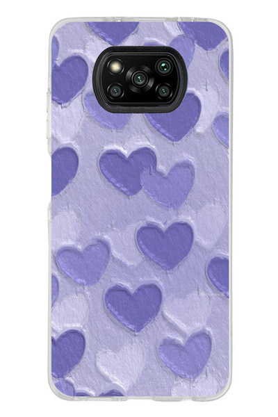 TechTree Poco X3 / NFC / PRO Uyumlu Mor Kalpler Tasarımlı Şeffaf Silikon Kılıf