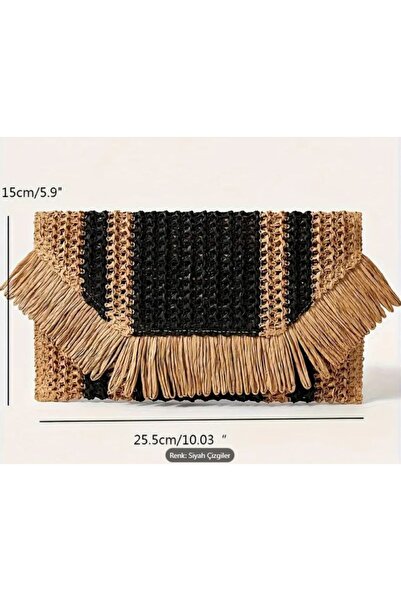 Dgt Luxury Елегантна плетка от слама с пискюли, Чанта, Клатч, Парти, Ежедневно, Плажен