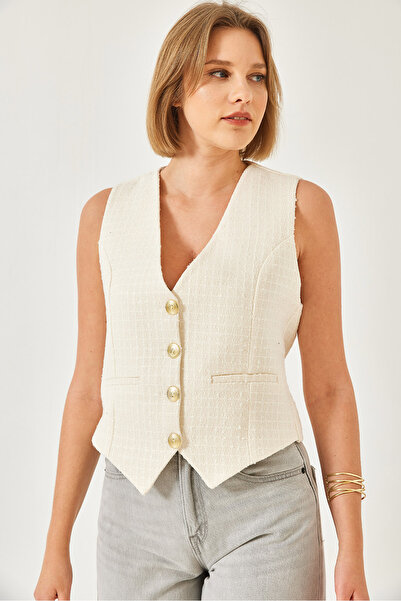 Bianco Lucci Women's Metal Button Detailed Tweed Vest 60155 60271012