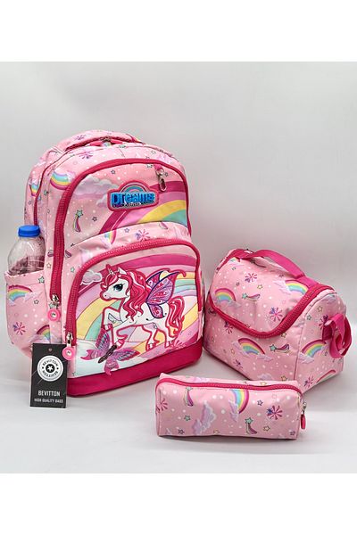 Bevitton Primary School Bag - Set of 3, Character Pattern, Powder for Girls