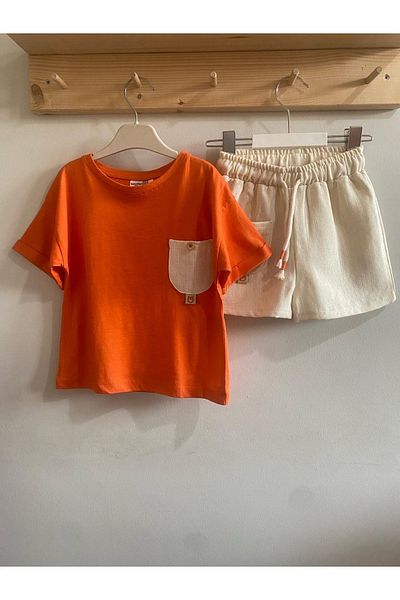 minibambi Orange Muslin Shorts Set for Boy