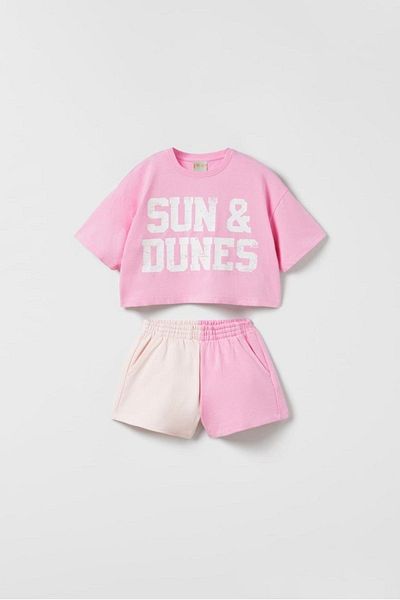 minibambi Set crop top și pantaloni scurți pentru fete din bumbac roz