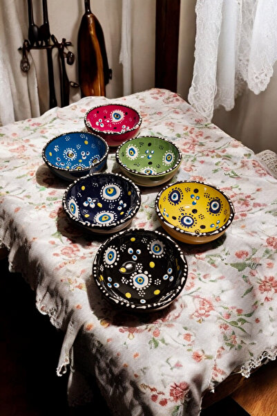 Revard Home Kütahya Seramik Kase Nazar Boncuklu Rengarenk Çerezlik Kahvaltılı...