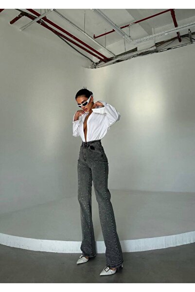 Diviny Stoned High Waist Palazzo Cut Jean