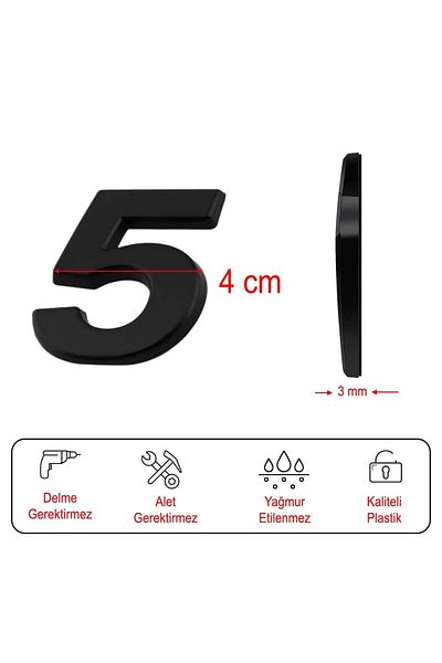 NUBLADO Door Number Adhesive Small Size 50 mm 5 cm Number 5 Number Five Number Black Color Numbers 1 Piece.