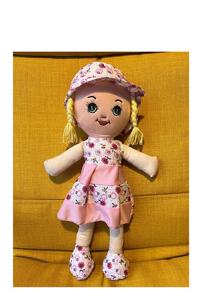 Nostalji Kutusu Girl in Pink Dress and Yellow Hair Toy Cloth Doll Sleeping Companion 50 cm Birthday Gift
