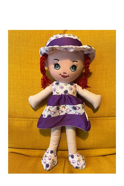 Nostalji Kutusu Red Haired Girl in Purple Dress Toy Cloth Doll Sleeping Companion 50 cm Gift Birthday Gift
