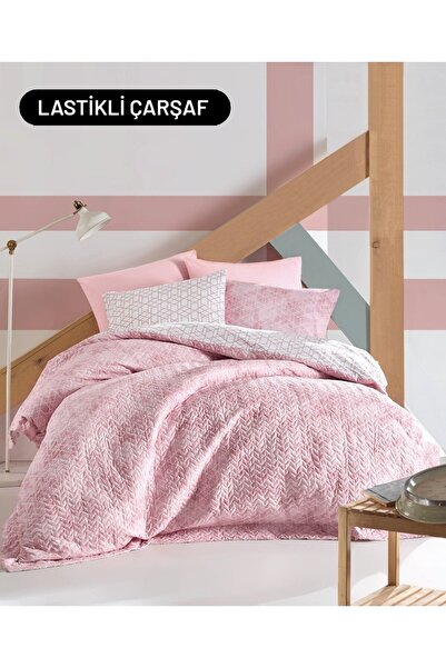 ŞENER HOME CottonBox Minimal - Set cearșaf dublu roz, complet cu elastic