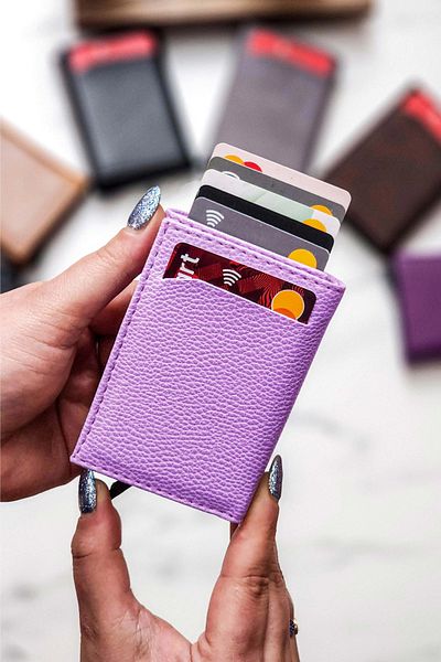 The East Polo Club Faux Leather Men's Mechanismed Vegan Leather Card Holder Wallet Portfolio Lilac