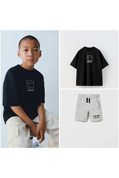 minibambi Costum negru imprimat pentru băiat