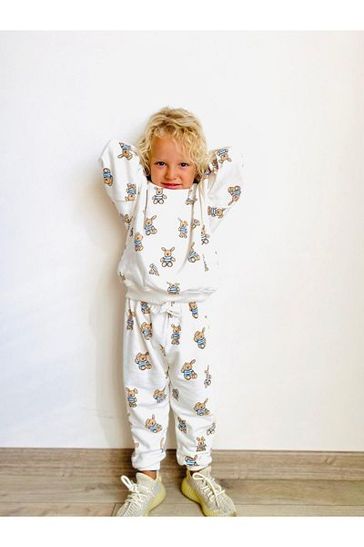 minibambi White Boy's Under-Top Set - Teddy Bear