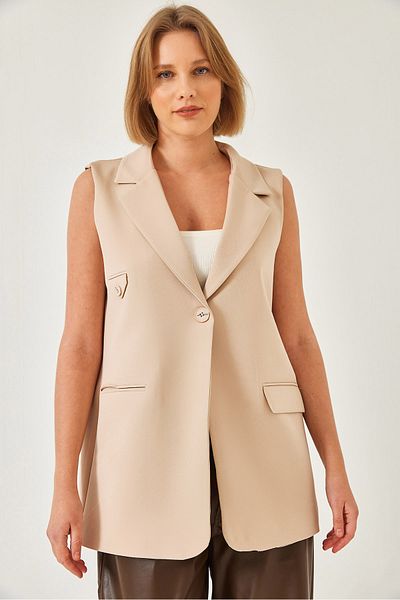 Bianco Lucci Women's Double Breasted Collar Pocket Woven Vest 60131 60271043