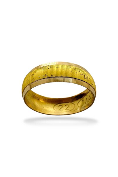 MaGold 22 Ayar Altın 6 mm Düz Simli Bombeli Alyans Yüzük