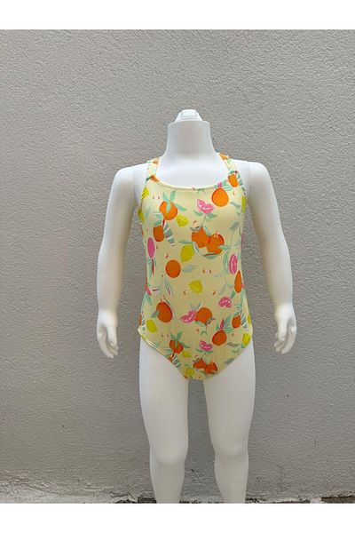 minibambi Yellow Fruit Girl's Swimsuit - Back Detailed