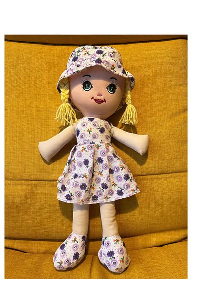 Nostalji Kutusu Yellow Haired Girl in Purple Flower Dress Toy Cloth Doll Sleeping Companion 50 cm Birthday Gift