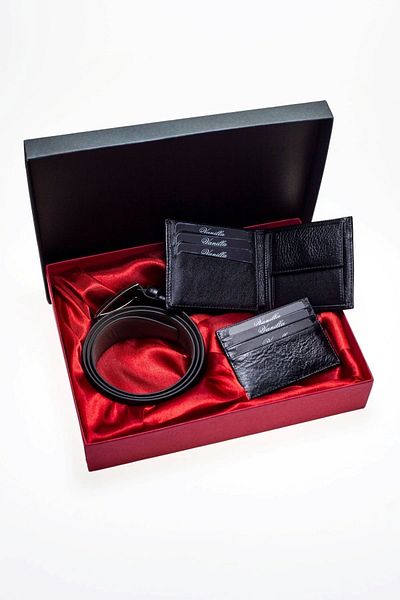 VANİLLA COLLECTİON Γνήσιο Γνήσιο Δερμάτινο Σετ Πορτοφόλι Ζώνη Θήκη Κάρτας Δώρου Σετ σε Ειδικό Σετ Κουτί Μαύρο
