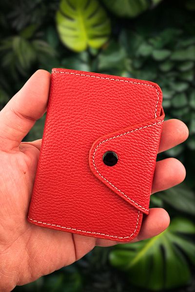 VANİLLA COLLECTİON Accordion Leather Card Holder - 10 Red Card Capacity Snap Closure
