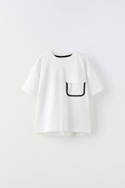 Tudekids Tricou alb pentru băieți Tude Kids - cu imprimeu text și buzunar