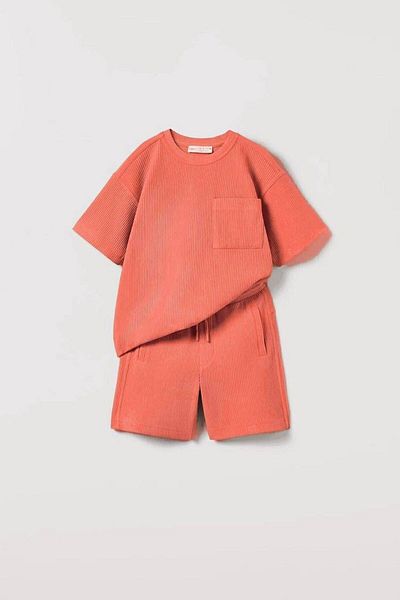 bubukidsbaby Orange Unisex Kids Seersucker Set