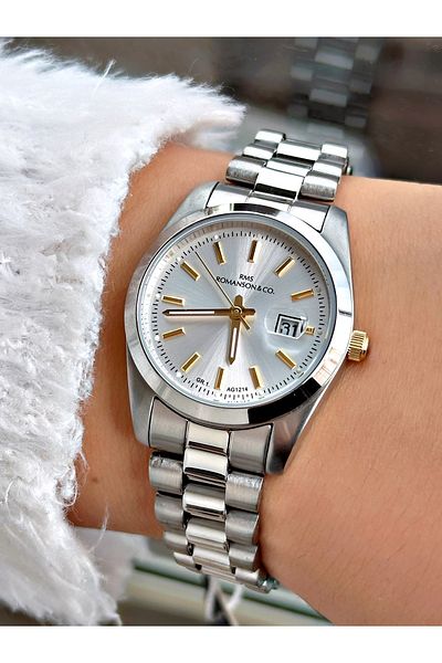 Romanson Steel Band Steel Case Women's Wrist Watch with Calendar 1214.14Sz