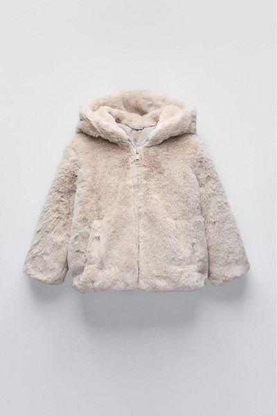 GAistKids Girl's Ecru Hooded Fur Jacket