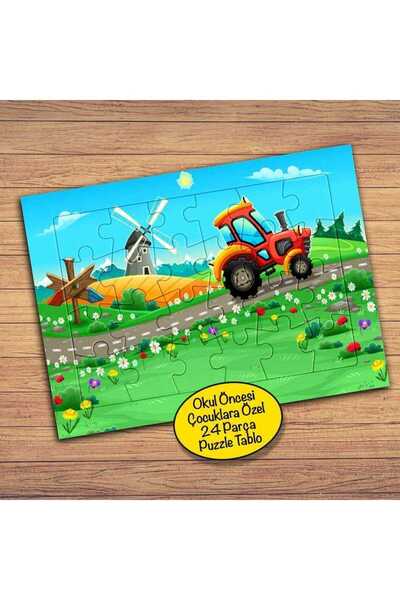 Genel Markalar Traktör ve Çiçek Bahçesi 24 Parça Çocuklara Özel Yapboz Tablo-525