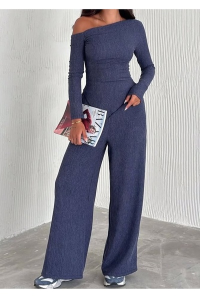 Xenthe Kadın Alt-Üst Düşük Omuz Modern Şık Pantolon Bluz Takım