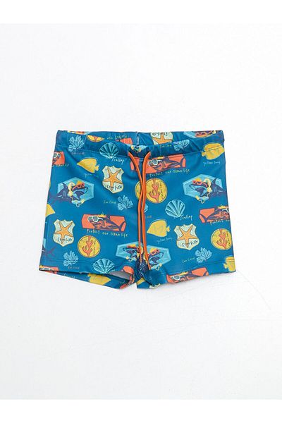 LC Waikiki New Season Printed Boys Boxer Swimsuit with Elastic Waist - S5L716Z4