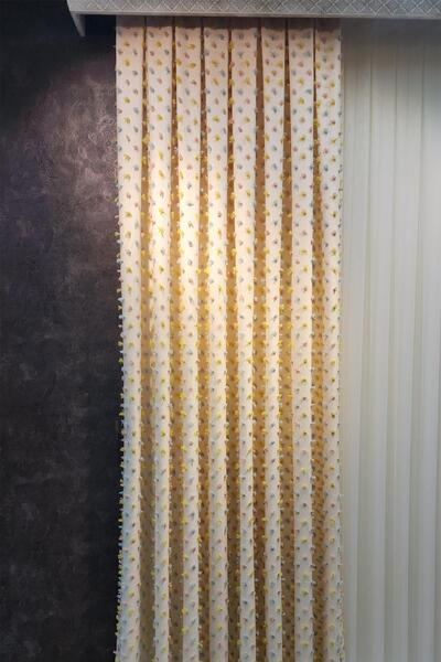 RÜYAPER Pastel Tassel Background Curtain Cream Color - Modern and Cheerful Design
