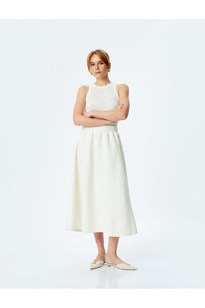 Koton Comfortable Fit Standard Waist Textured A-Line Midi Skirt