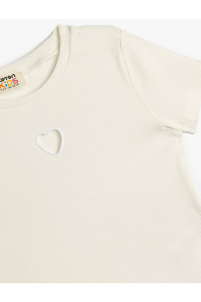 Koton Cotton Heart Detail Short Sleeve Crew Neck Basic Crop T-Shirt