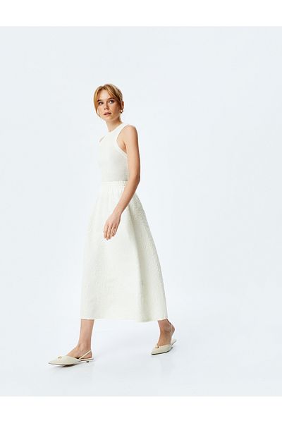 Koton Comfortable Fit Standard Waist Textured A-Line Midi Skirt