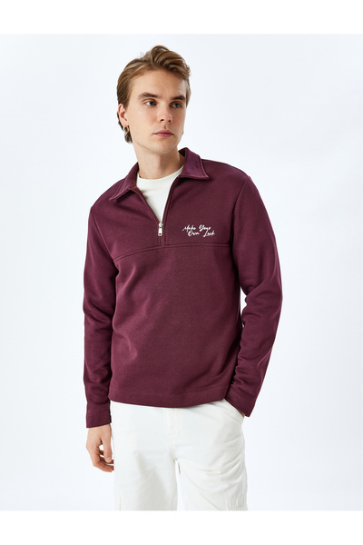 Koton Φούτερ με μισό φερμουάρ με λεπτομέρεια ραφής με ανάμεικτο βαμβάκι και σλιπέρισμα