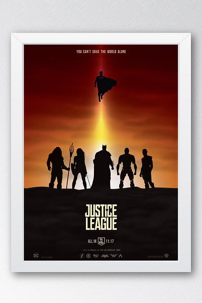 Saturn Ζωγραφική με κορνίζα της Justice League - Ζωγραφική αφίσας ταινίας της Justice League