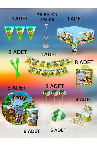 VibeHome Safari Themed 2XL Pack for 8 People - Birthday Party and Fun Events