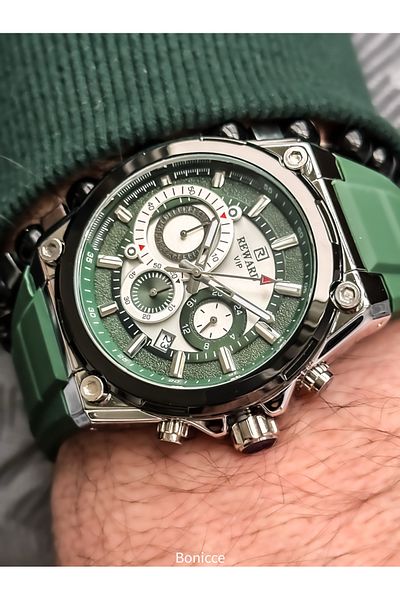 Reward Brand Green Silicone Band, Functions Active Men's Wrist Watch+Bracelet