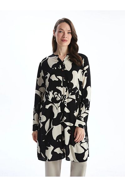 LC Waikiki Lcw Grace Women's Black Lapel Patterned Tunic