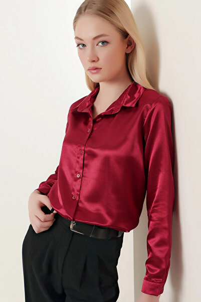 Ottawe Saten Kumaş Relaxed Fit Rahat Uzun Kollu Düğme Kapamalı Gömlek