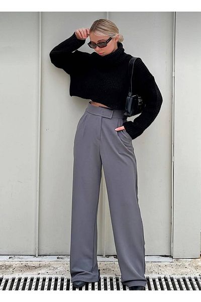 02Lady Fashion Pantaloni Plaszo plisați cu velcro pentru femei