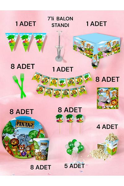 VibeHome Safari Themed 2XL Pack for 8 People - Birthday Party and Fun Events
